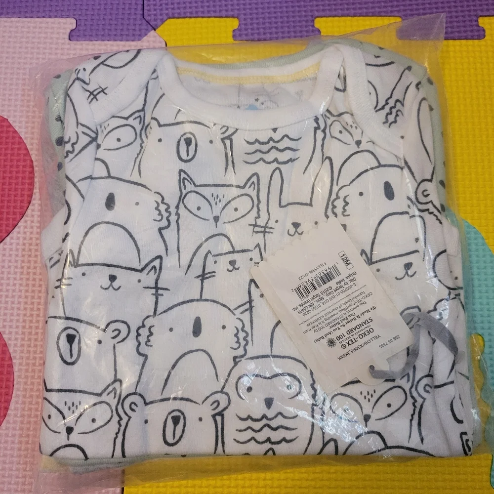 Cloud Island Baby Short Sleeve Bodysuits Yellow Multi (4 Pack) NWT SIZE 12M - Picture 6 of 6